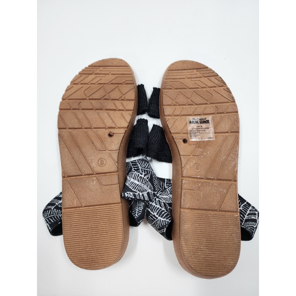 Muk Luks Womens Black White Leaf Print Elastic Strap Flat Sandals Size 8 - Picture 3 of 6